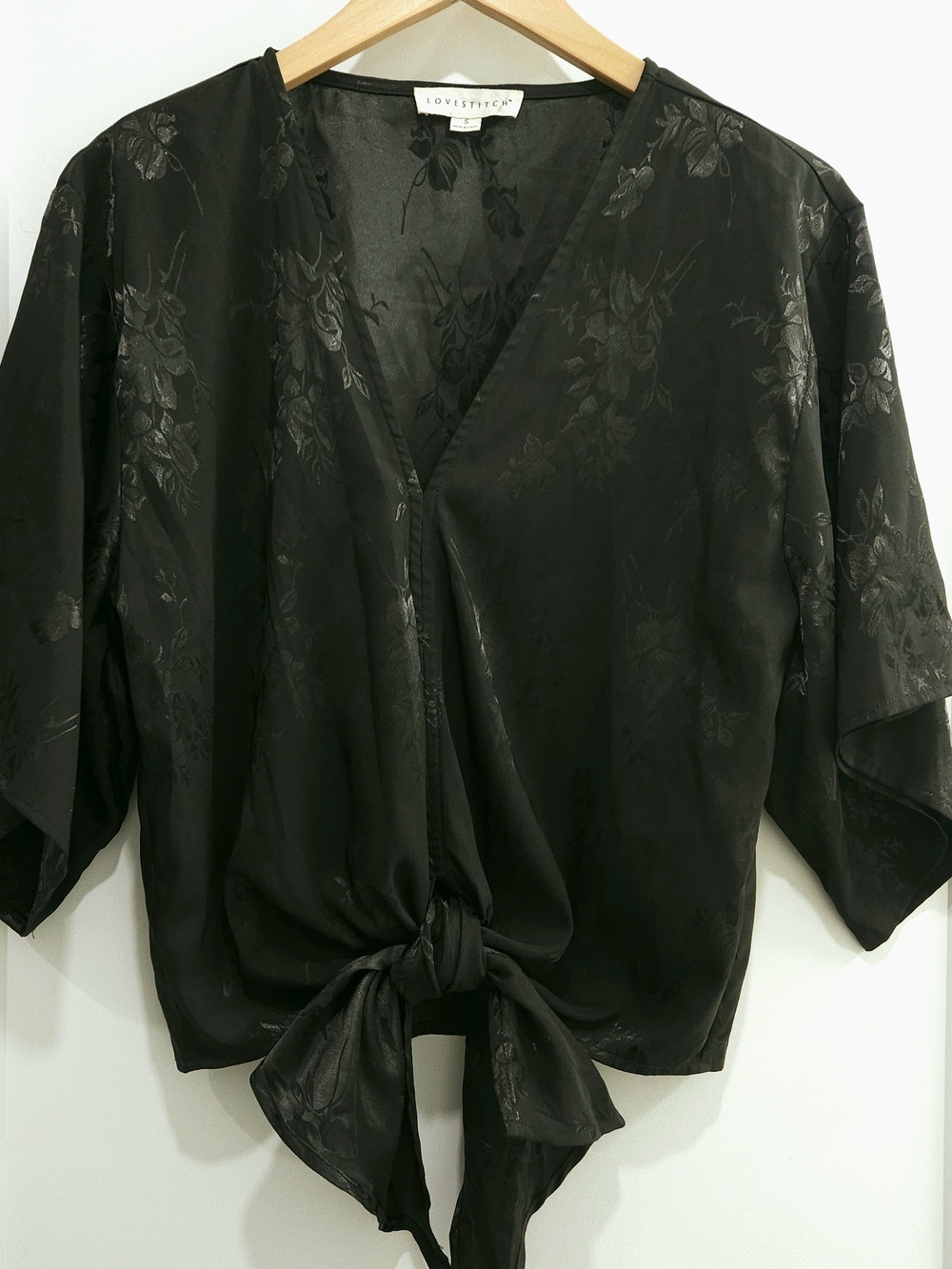 Satin Floral Tie-Front Blouse